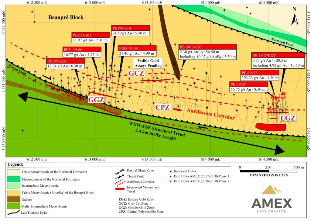 Figure 1. Location of mineralized zones Perron Project 1024x727